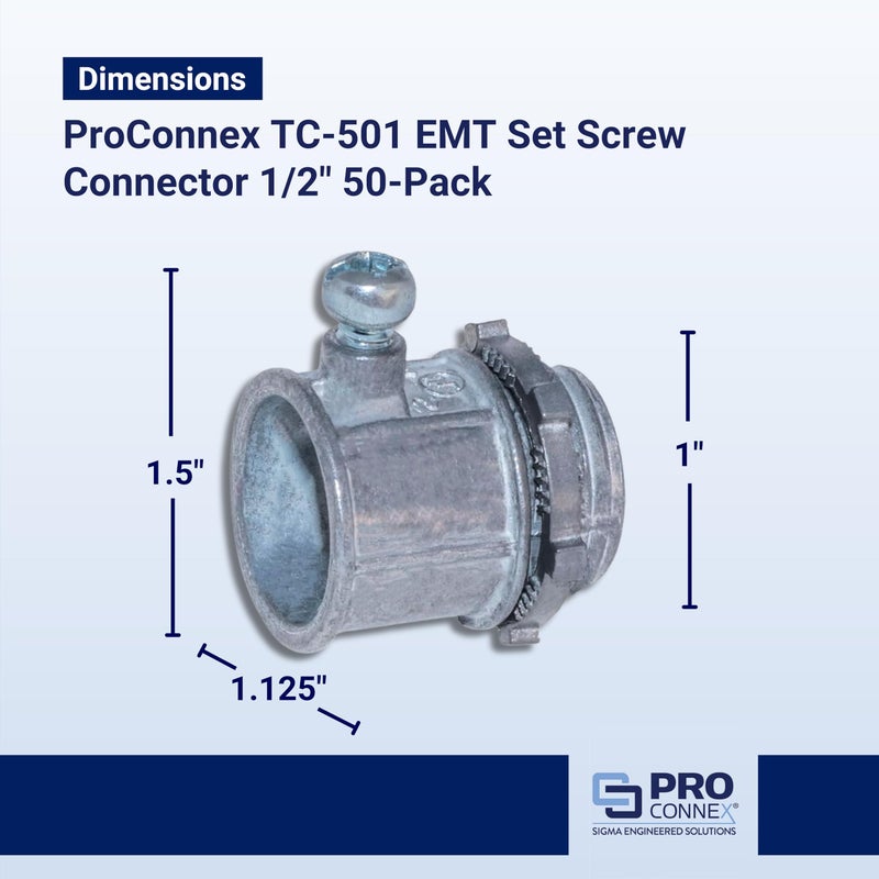 SIGMA ENGINEERED SOLUTIONS ProConnex TC-501 EMT Set Screw Connector 1/2" 50-Pack - Image 3